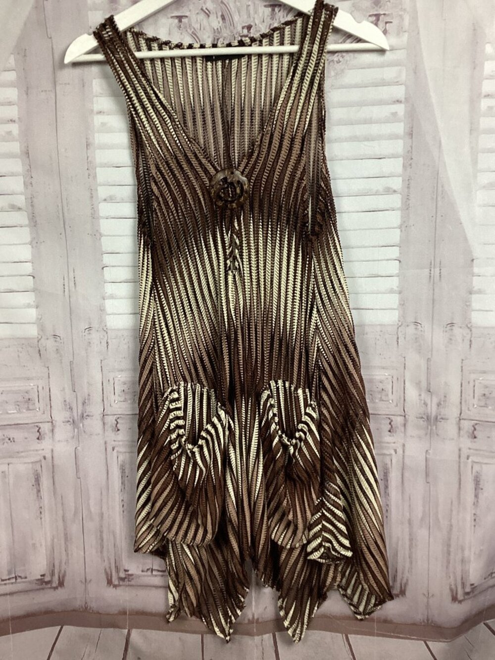 Paradise Brown Knit Vest Tunic Top Sheer Stretchy S/M